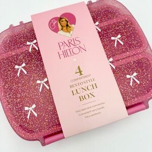 Paris Hilton Kitchen Bento Box 4 Compartment Lunch Box Phone Stand Pink Glitter‎